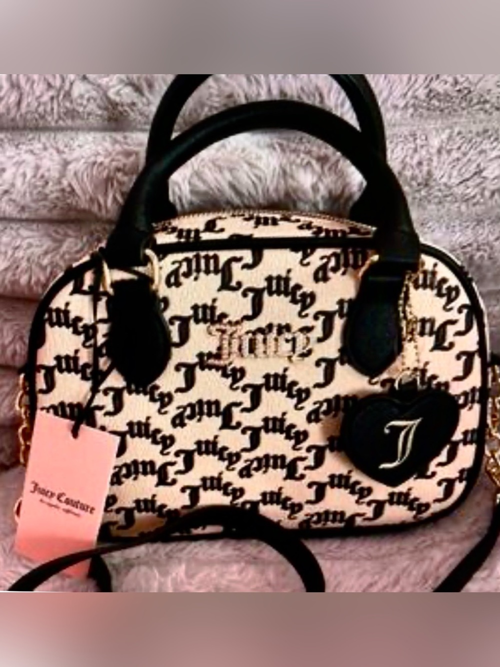 Juicy Couture Logo Print, Black & Beige Crossbody with Handles, NWT Retail $80 - Picture 7 of 9